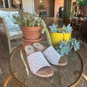 White Slip On Wedge Sandals